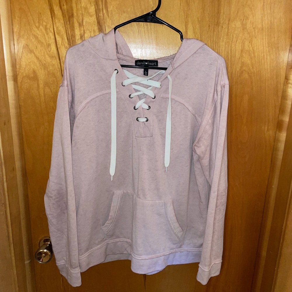 Light Pink Fleece Hoodie with laced up front